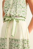 Green Multi Mixed Media Flared Midi Skirt