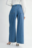 High Waisted Pleated Wide Leg Jean Pant