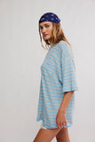 Free People All Love Stripe Pocket Tee Blissful Blue Combo