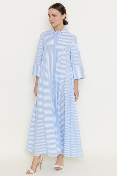 Blue Loose Fit Striped Maxi Shirt Dress