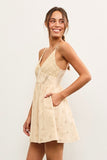 Beige Eyelet Detail Mini Dress
