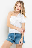 White Bow Detailed One Shoulder Top