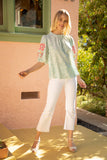 Green embroidery puff sleeve dotted top