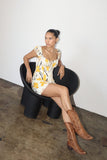 Cream Yellow Floral Satin Dress