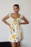 Cream Yellow Floral Satin Dress