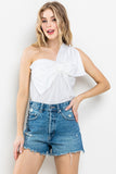White Bow Detailed One Shoulder Top