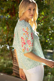 Green embroidery puff sleeve dotted top