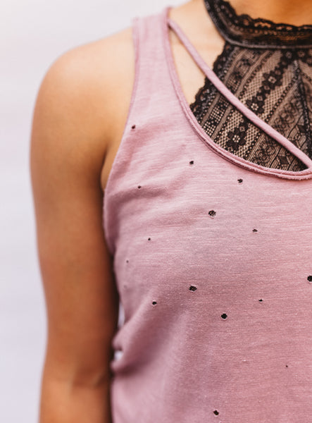 Mauve Distressed sleeveless top
