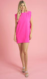 Hot Pink Shoulder Pad Sleeveless Dress