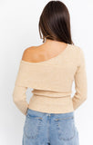 Taupe Asymmetrical Shoulder Sweater Top