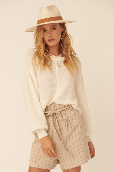 Cream Textured Knit Loose Sweater
