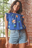 Blue Floral Print Sleeveless Top