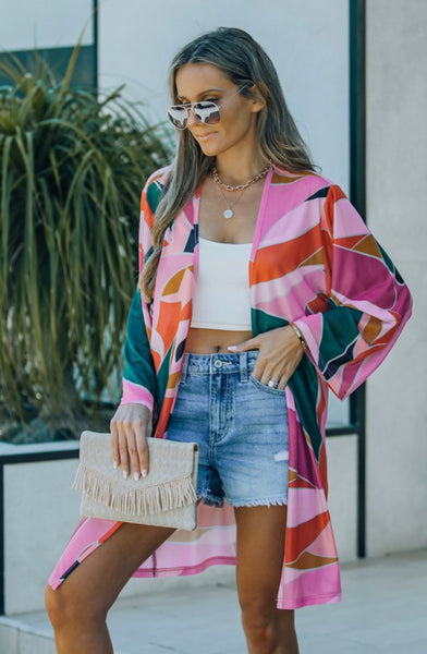 Pink Multicolor Open Kimono