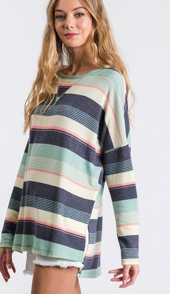 Mint Navy Stripe L/S Top