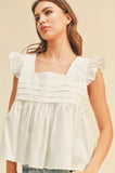 Off White Ruffled Sleeve Baby Doll Top