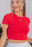 Red Short Sleeve Crop Top