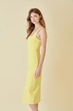 Yellow Square Neck Bodycon Slit Midi Dress