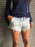 Drawstring Bleach Denim Shorts