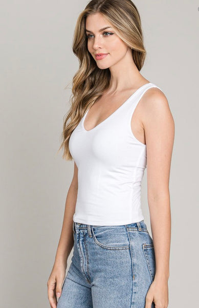 Off White Basic V-Neck Tank