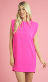 Hot Pink Shoulder Pad Sleeveless Dress