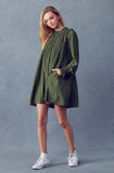 Olive Pintuck Pleated L/S Mini Dress