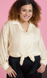 PLUS - Cream Tie Front Button Down Shirt