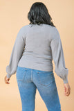 PLUS-Heather Grey Ribbed Sweater