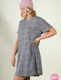 PLUS- Heather Grey Animal print short sleeve T-Shirt dress