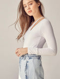 Off White Front Cut Out Ribbed Top