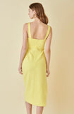 Yellow Square Neck Bodycon Slit Midi Dress