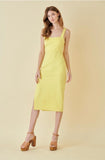 Yellow Square Neck Bodycon Slit Midi Dress