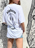 White Smiley Face Front & Back Graphic Oversized Tee