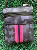 Small Camo Navy and Pink Stripe Crossbody