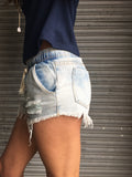 Drawstring Bleach Denim Shorts