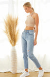 Light High Rise Twisted Seam Mom Fit Jeans