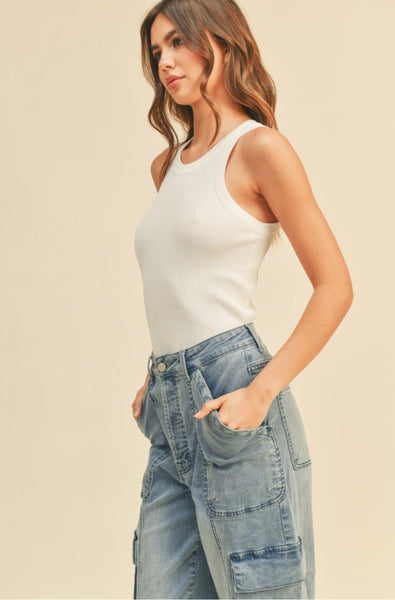 White Classic Ribbed Tank Top