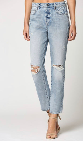 Tracy Light Classic Distressed High Rise Straight Crop