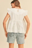 Off White Ruffled Sleeve Baby Doll Top