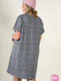 PLUS- Heather Grey Animal print short sleeve T-Shirt dress