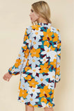 Teal/Orange Floral Print Dress
