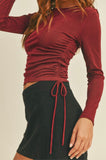 Burgundy Ruched Drawstring Top